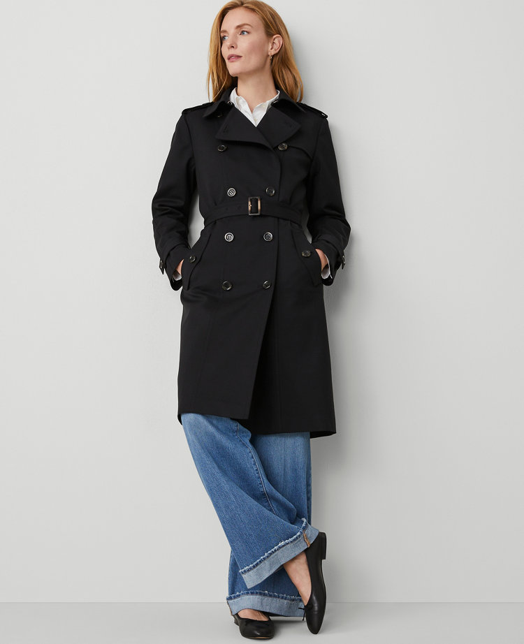 Ann Taylor Fitted Trench Coat Black Women's