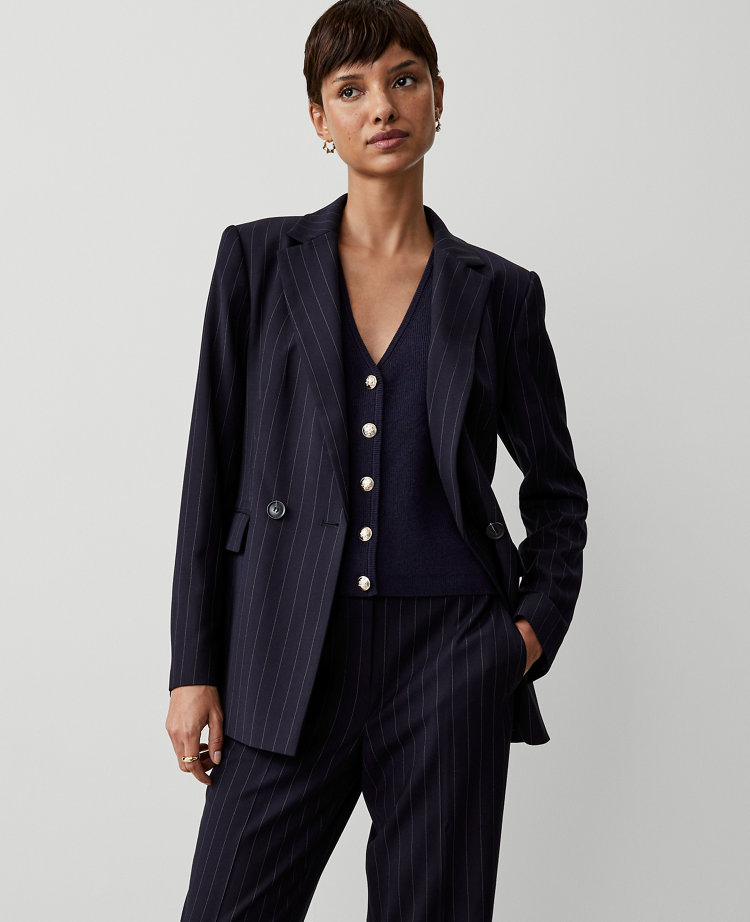 Ann Taylor The Crosby Blazer Pinstripe Navy/White Combo Women's