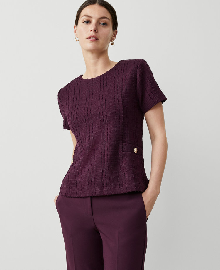 Tweed Button Trim Tee