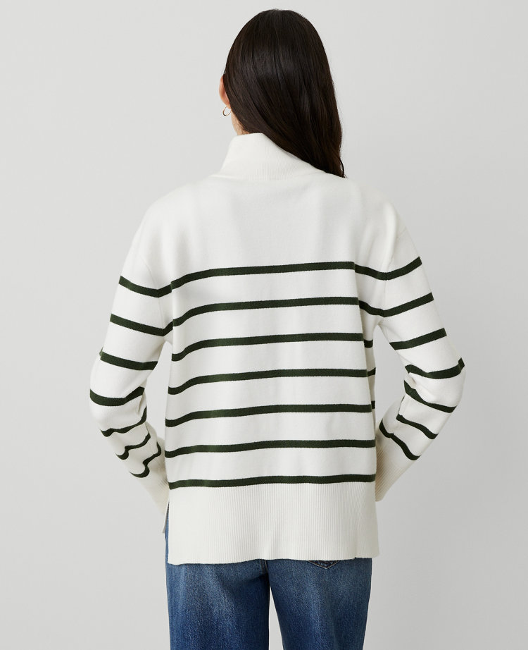 Zipper Striped Knit Sweater - Modern Casual Look