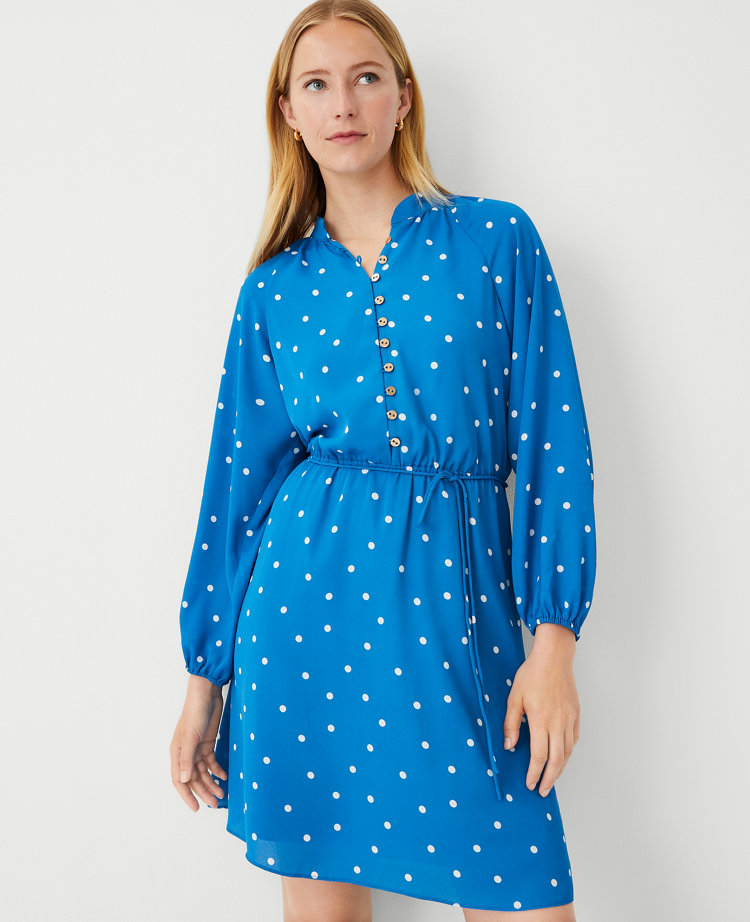 Ann Taylor Petite Dotted Flare Dress Santorini Women's