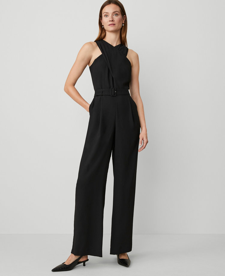 crossover halter jumpsuit