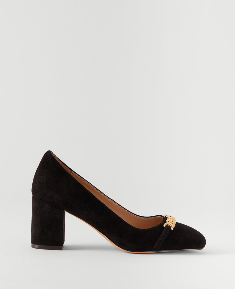 Ann Taylor Chain Suede Block Heel Pumps