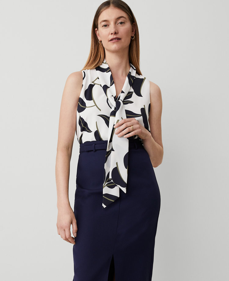 Ann Taylor Leaves Bow Tie Neck Shell Top