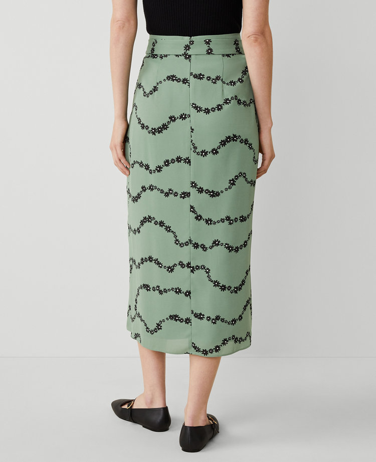 Ann Taylor Petite Tie Waist Floral Column Skirt Lush Palm Women's