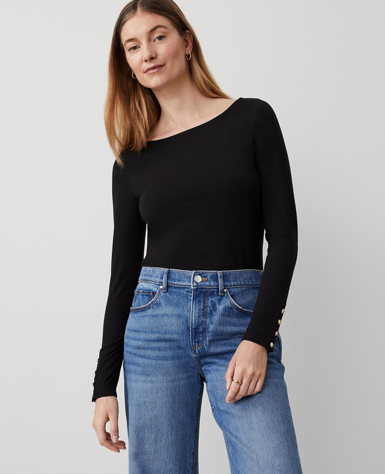 Button Cuff Boatneck Top