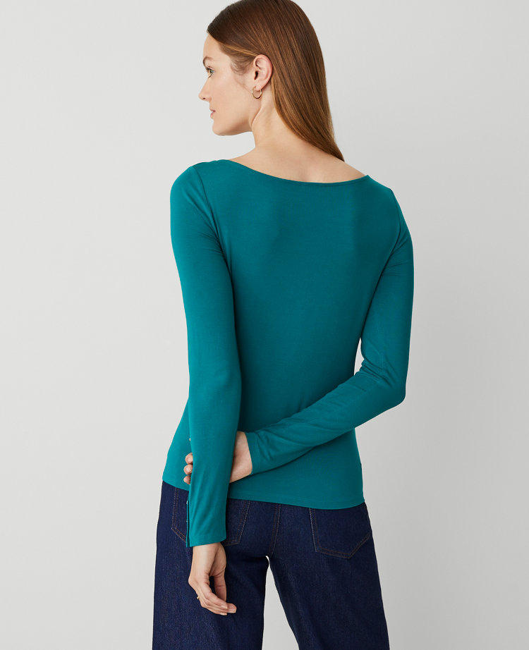 Button Cuff Boatneck Top