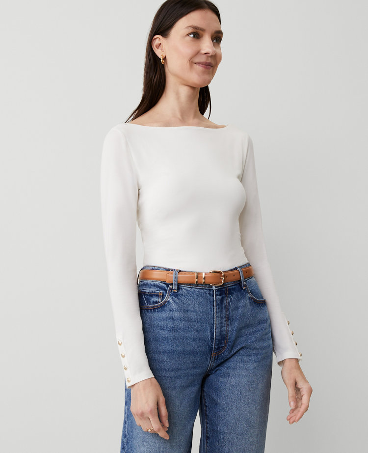 Button Cuff Boatneck Top