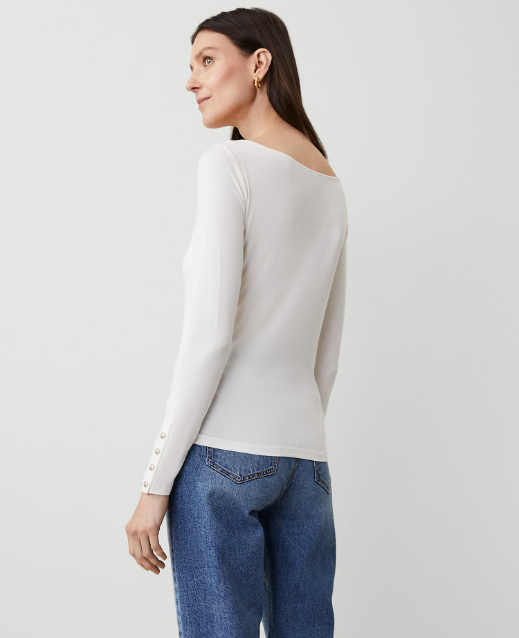 Button Cuff Boatneck Top
