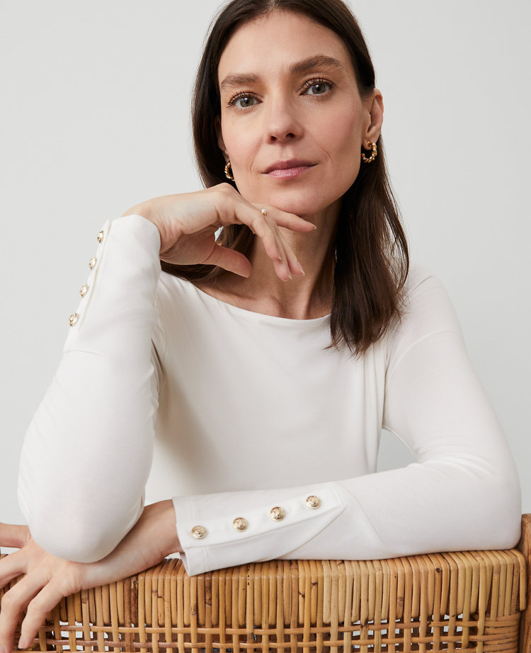 Button Cuff Boatneck Top
