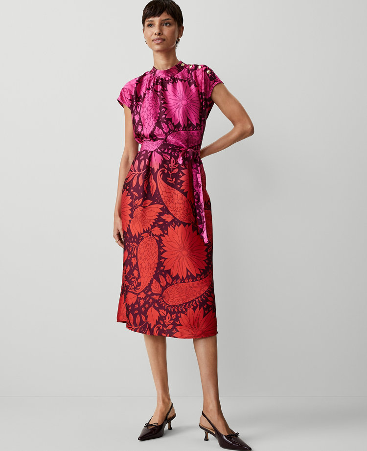 Petite Floral Mock Neck Belted Shift Dress