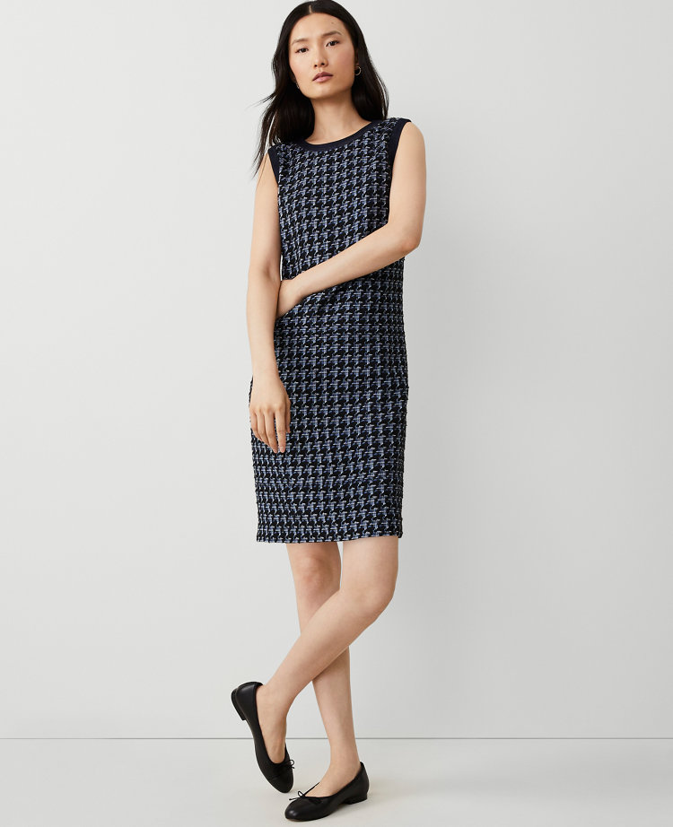 Petite Denim Trim Tweed Shift Dress