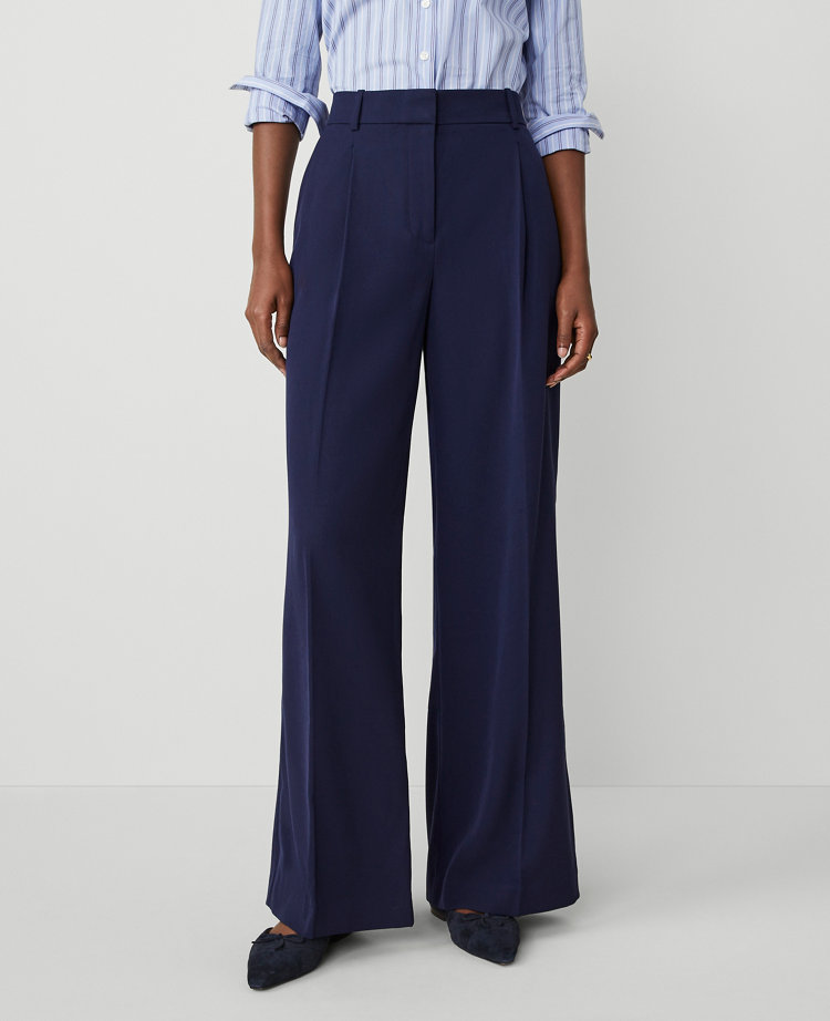 Ann Taylor The High Rise Pleated Wide Leg Pant Textured Drape