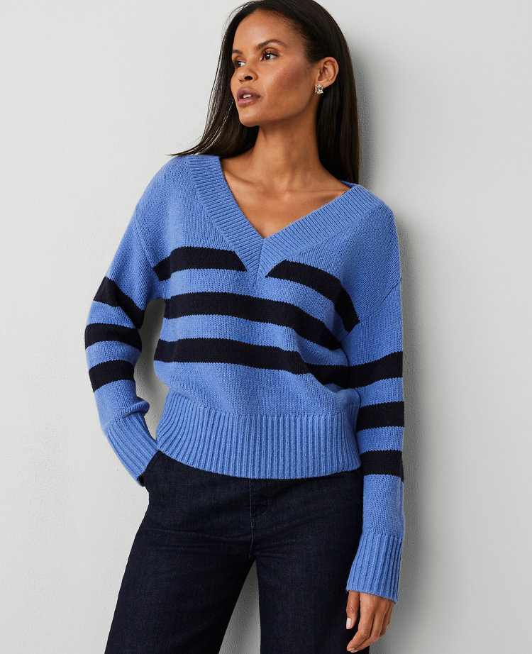 Stripe Relaxed V-Neck Sweater