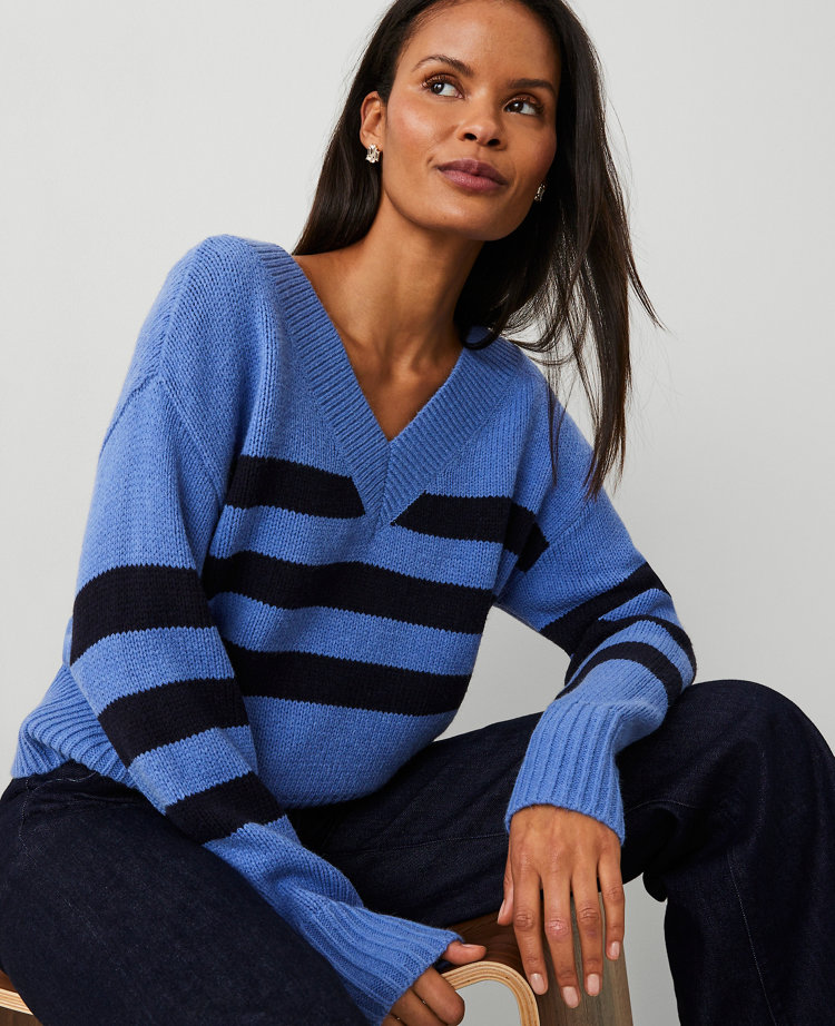 Stripe Relaxed V-Neck Sweater