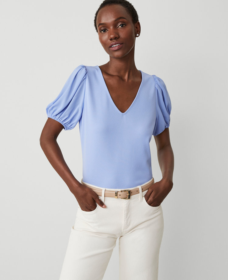 Ann Taylor Petite Puff Sleeve V-Neck Top