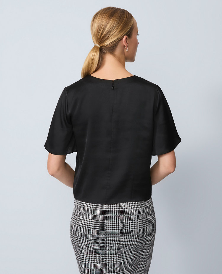 Satin Flutter-Sleeve Tee