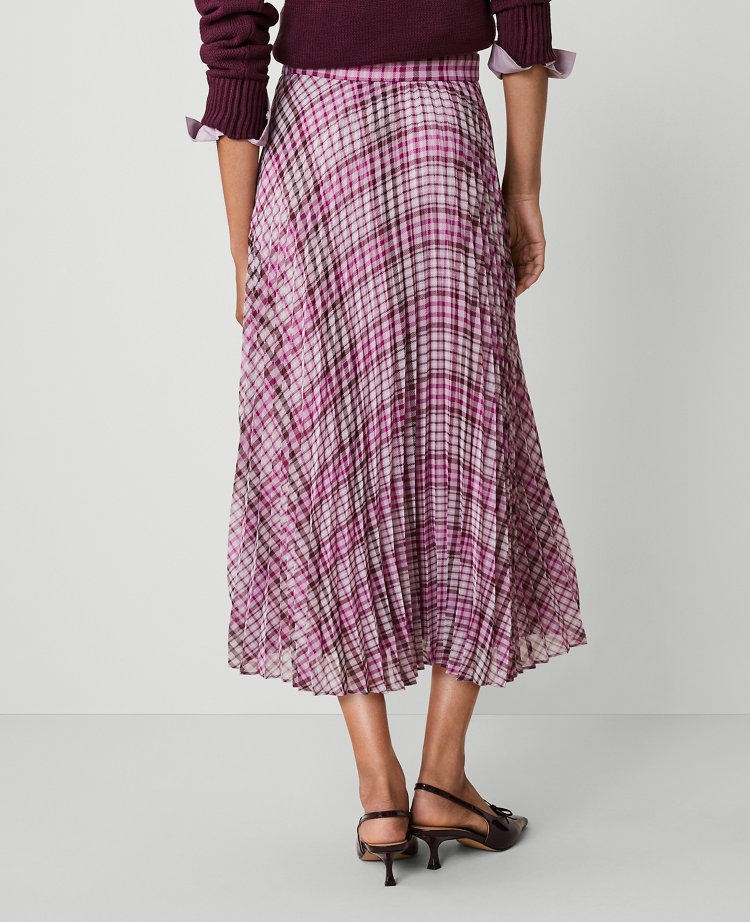 Plaid Pleated Midi Skirt