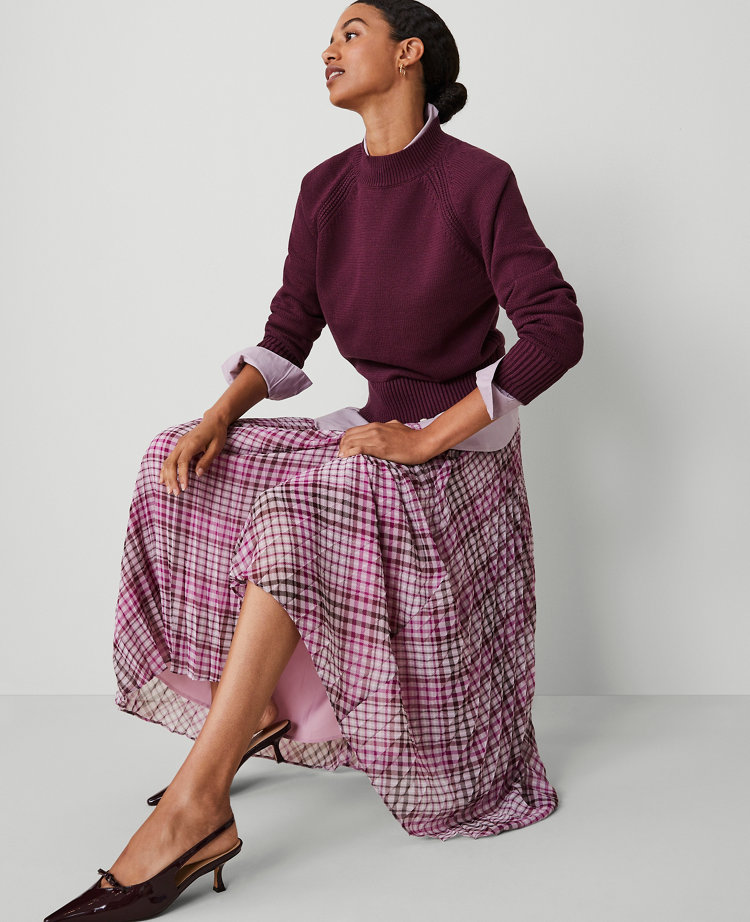 Plaid Pleated Midi Skirt