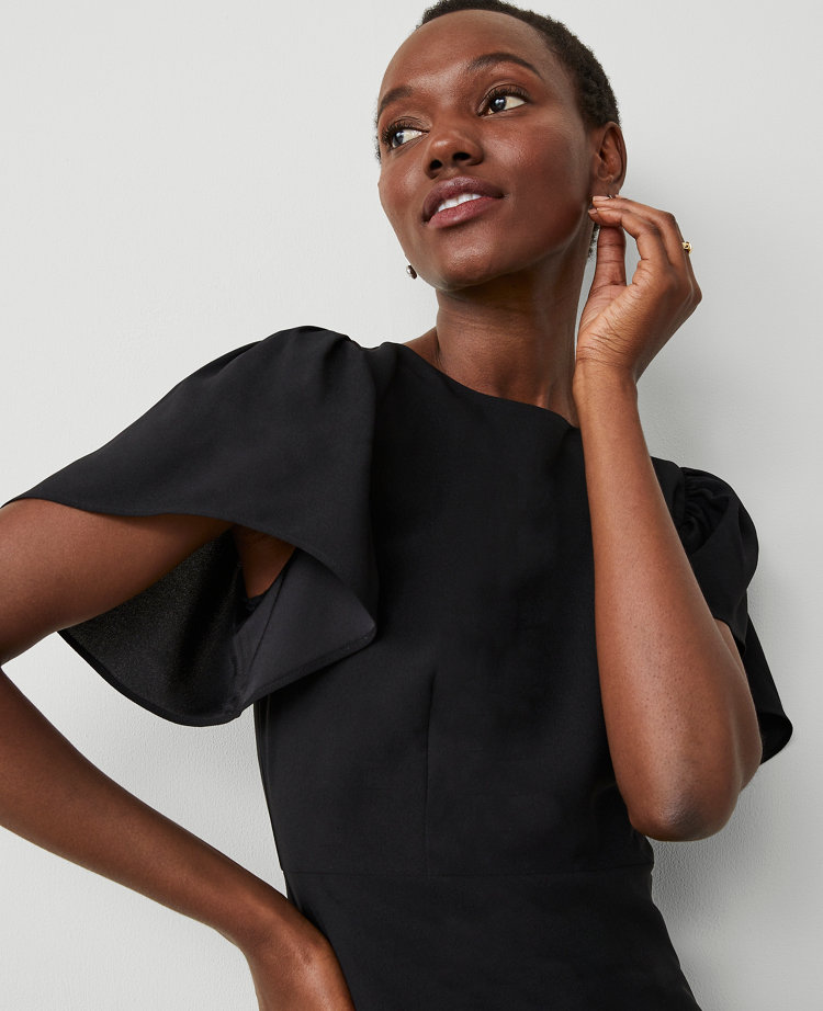 Petite Flutter Sleeve Flare Dress