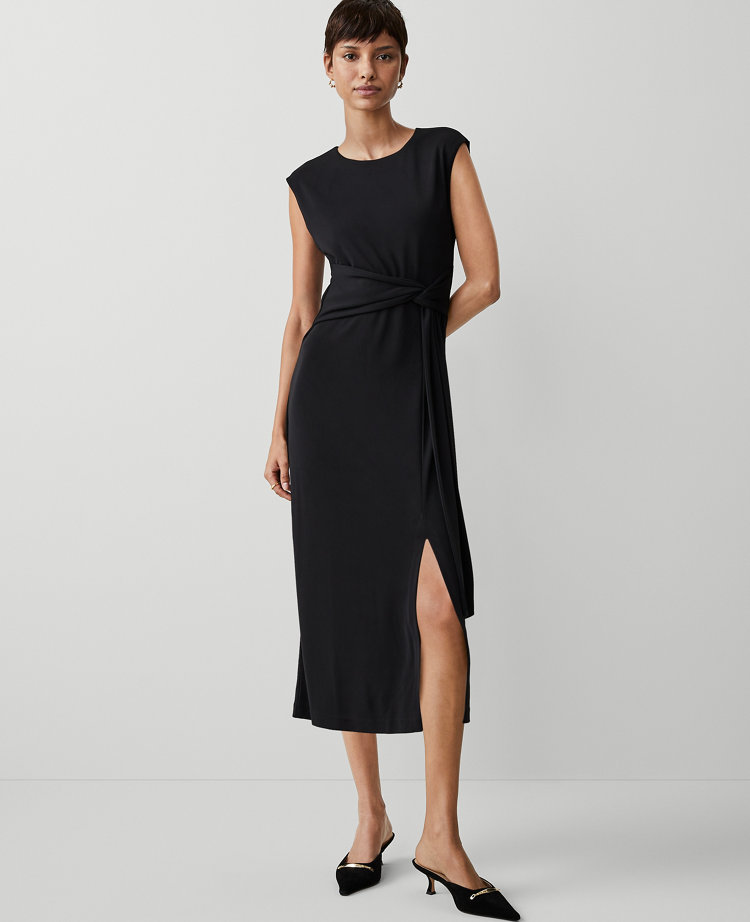 Petite Knit Belted Column Maxi Dress