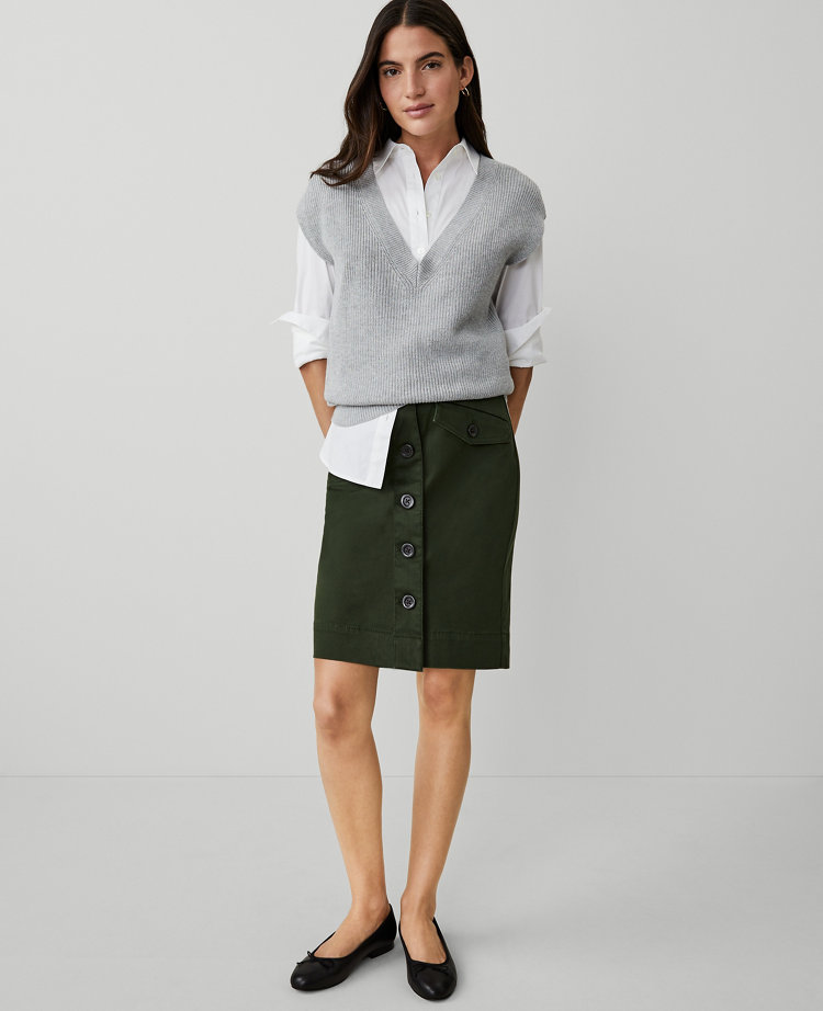 Ann Taylor Petite AT Weekend Sateen Cargo Skirt Hunters Green Women's