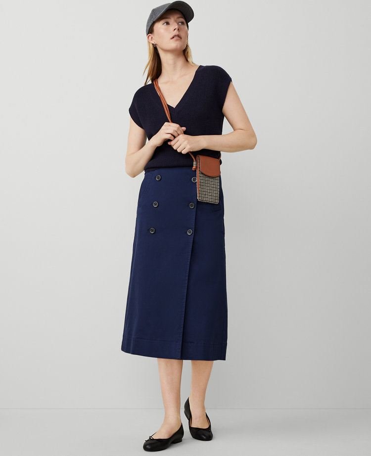 Petite Weekend Sateen Button Wrap Skirt