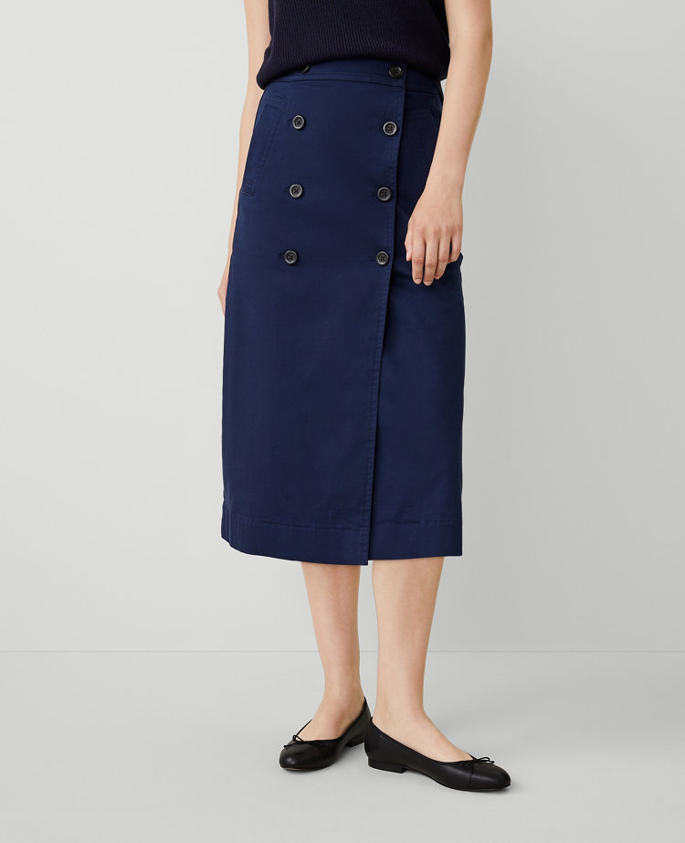 Petite Weekend Sateen Button Wrap Skirt