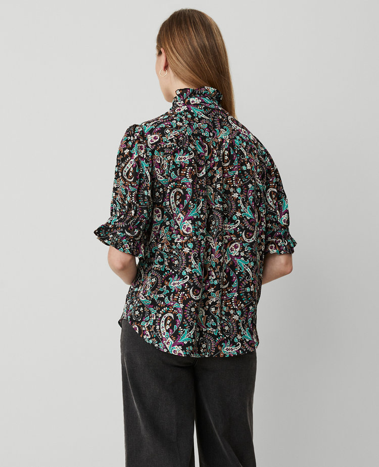 Paisley Ruffle Button Top