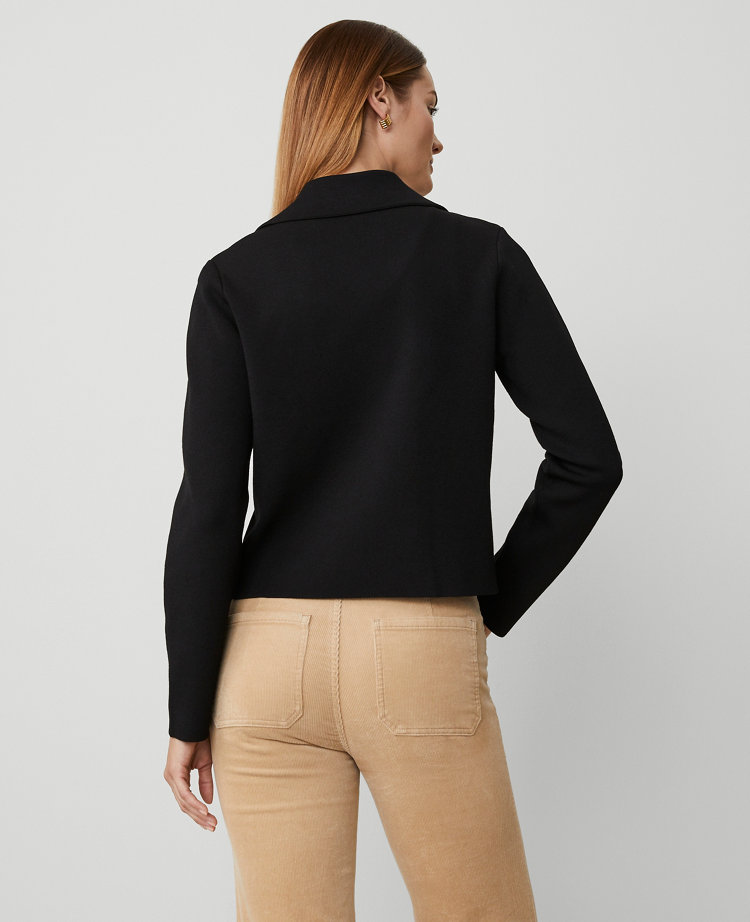 Petite Jeweled Button Sweater Blazer - Black