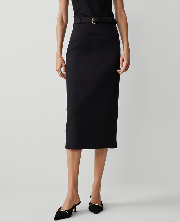 Ann Taylor Petite Ponte Belted Midi Pencil Skirt Women's