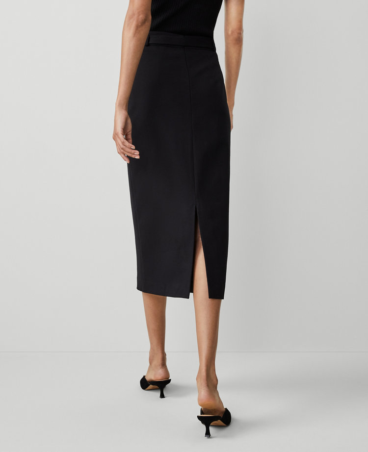 Petite Ponte Belted Midi Pencil Skirt