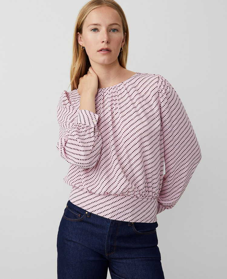 Ann Taylor Stripe Banded Waist Mixed Media Top