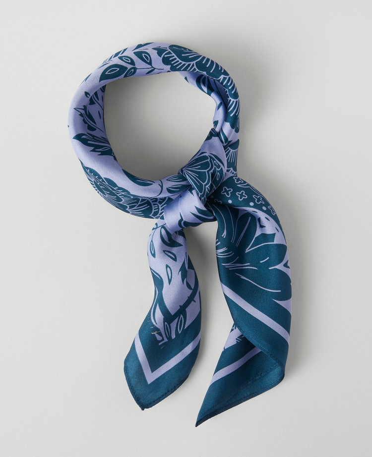 Ann Taylor Floral Silk Little Scarf Bluebell Frost Women's