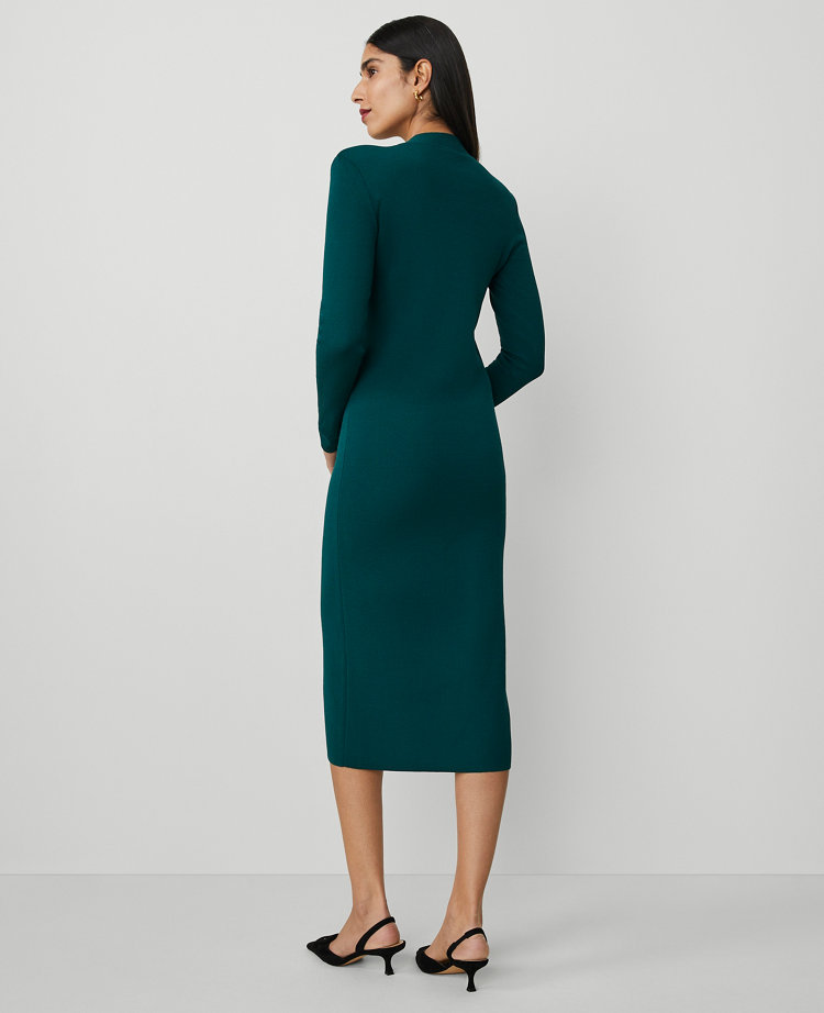 Button Front V-Neck Sweater Dress