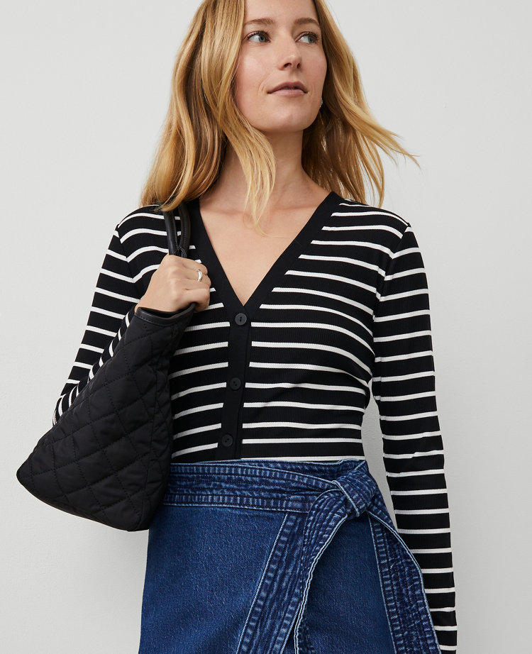 Weekend Collection Striped V-Neck Cardigan