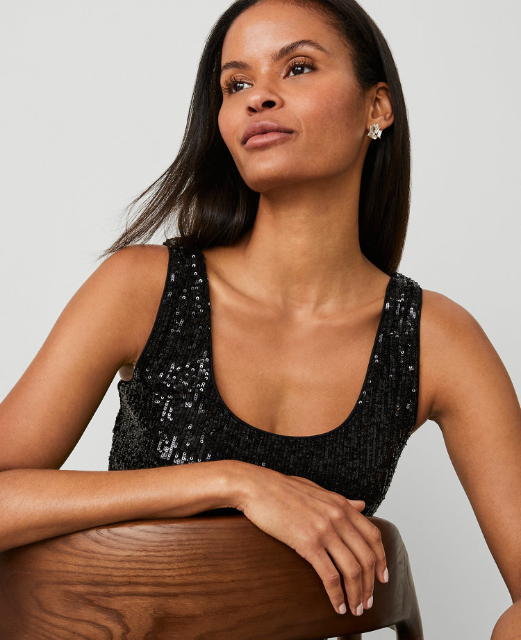Shop Ann Taylor Sequin Tank In Black