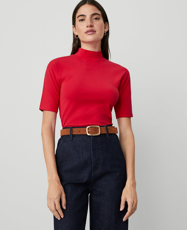 Mock Neck Elbow Sleeve Top