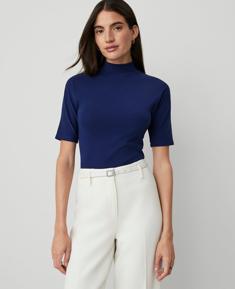 Mock Neck Elbow Sleeve Top