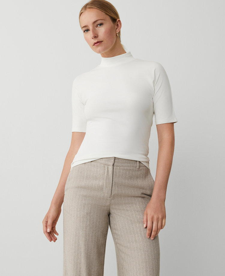 Mock Neck Elbow Sleeve Top