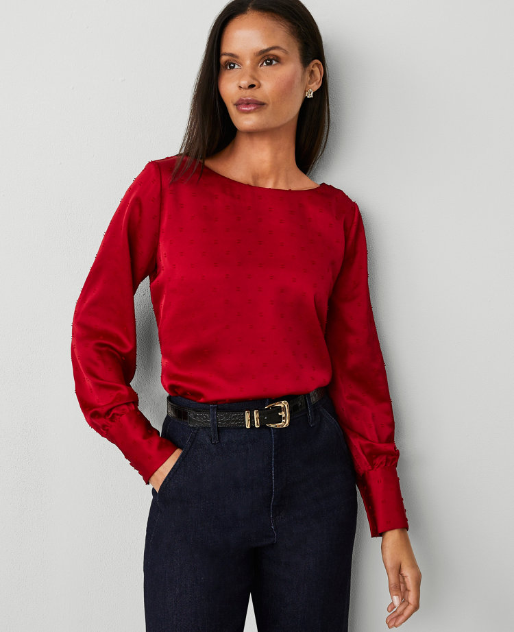 Satin Clip Crew Neck Blouse