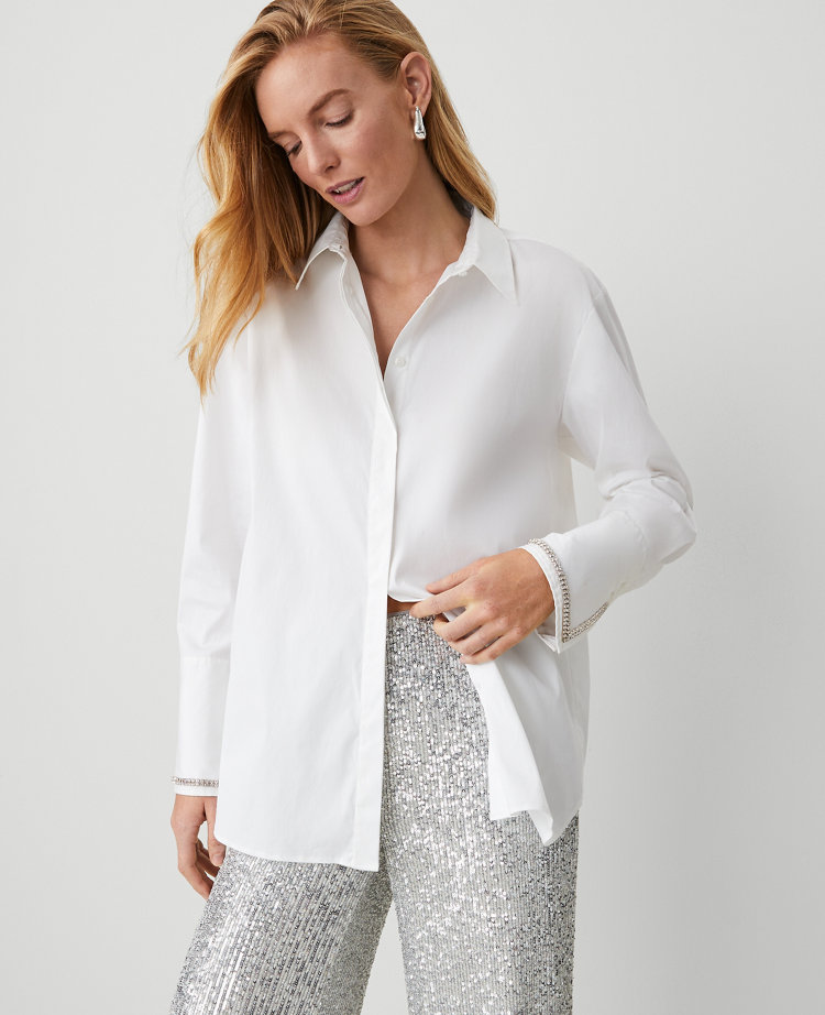 Oversized Embellished Button Down Shirt