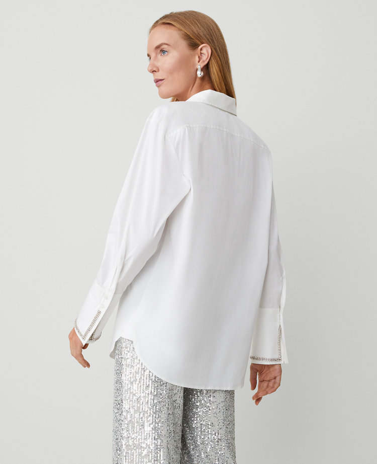 Ann Taylor White Tied Sleeve Blouse