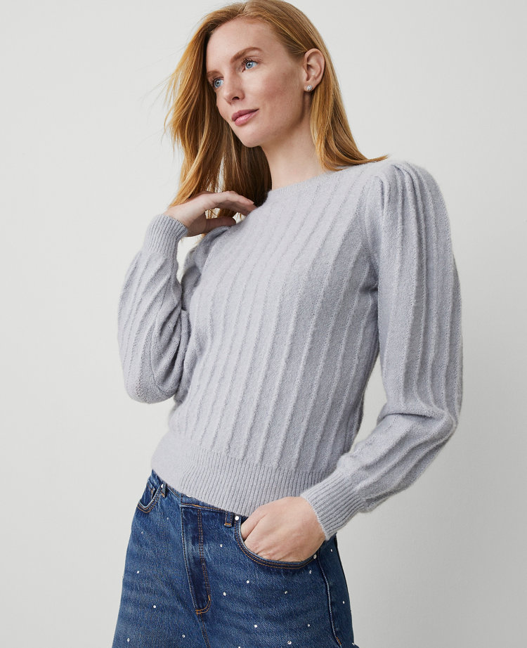Ribbed Puff-Sleeve Sweater