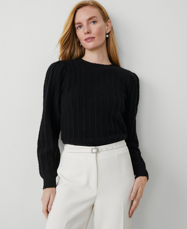 Ribbed Puff-Sleeve Sweater
