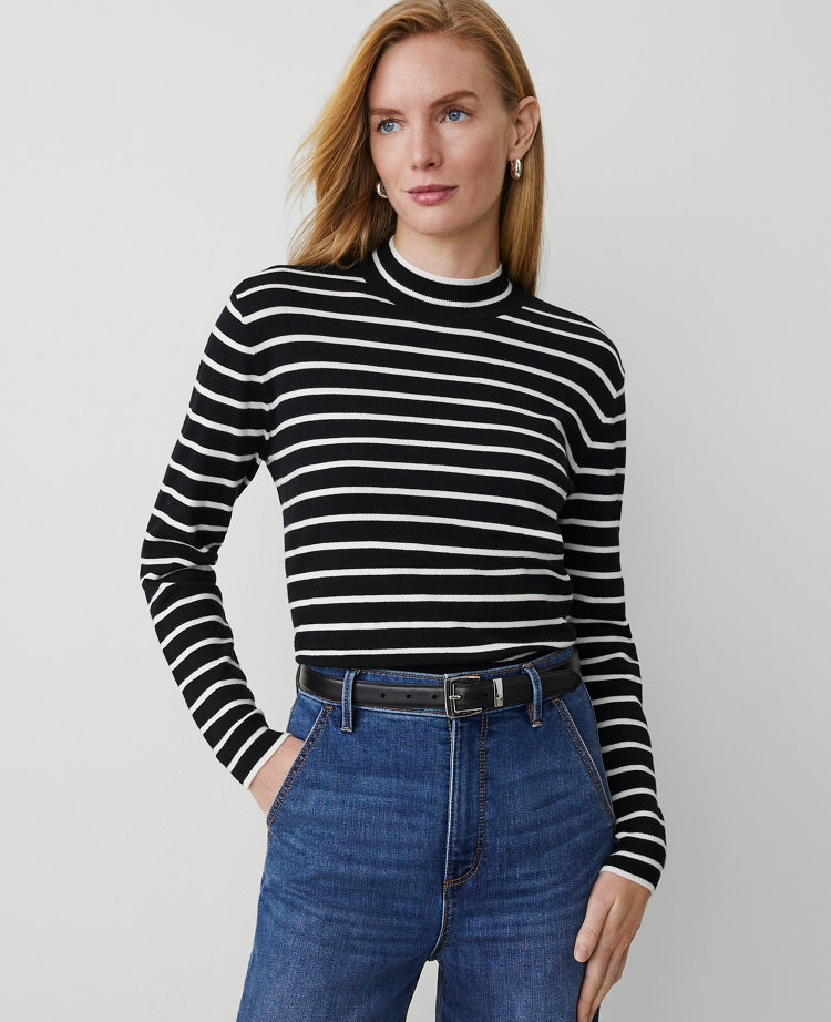 Essential Stripe Mock-Neck Sweater