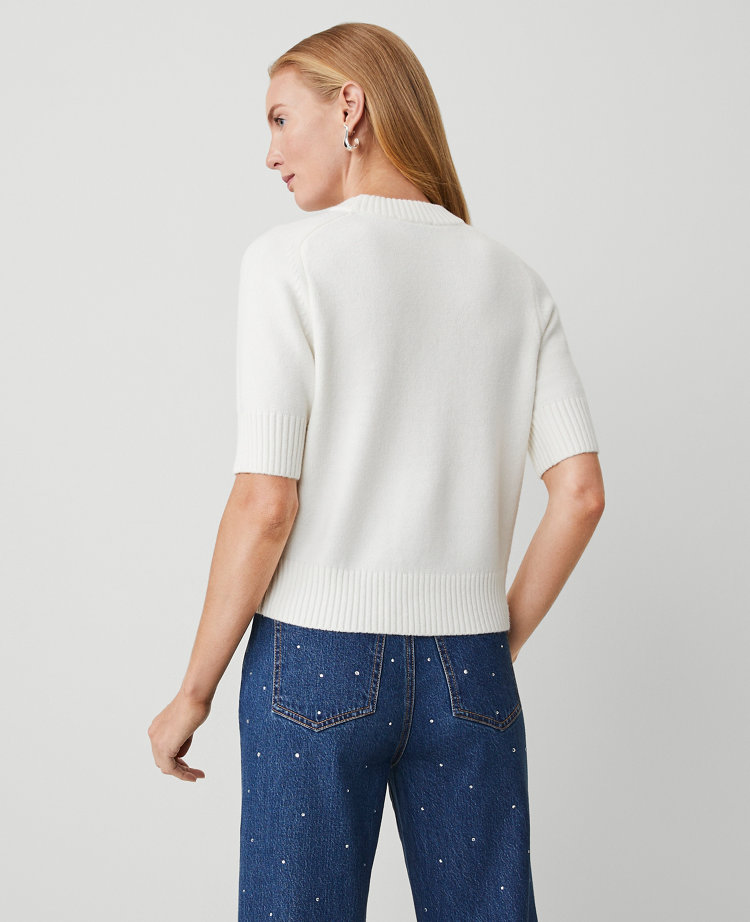 Ribbed Trim Crew Neck Sweater Tee