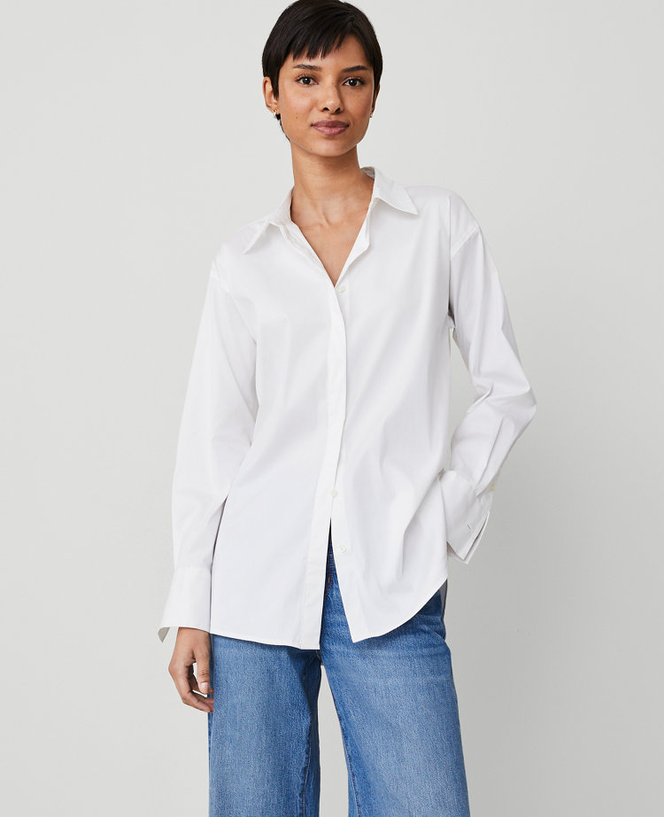 Ann Taylor Poplin Button Shirt White Women's