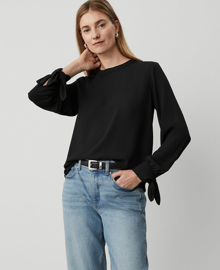 Petite Crew Neck Cuff Tie Top