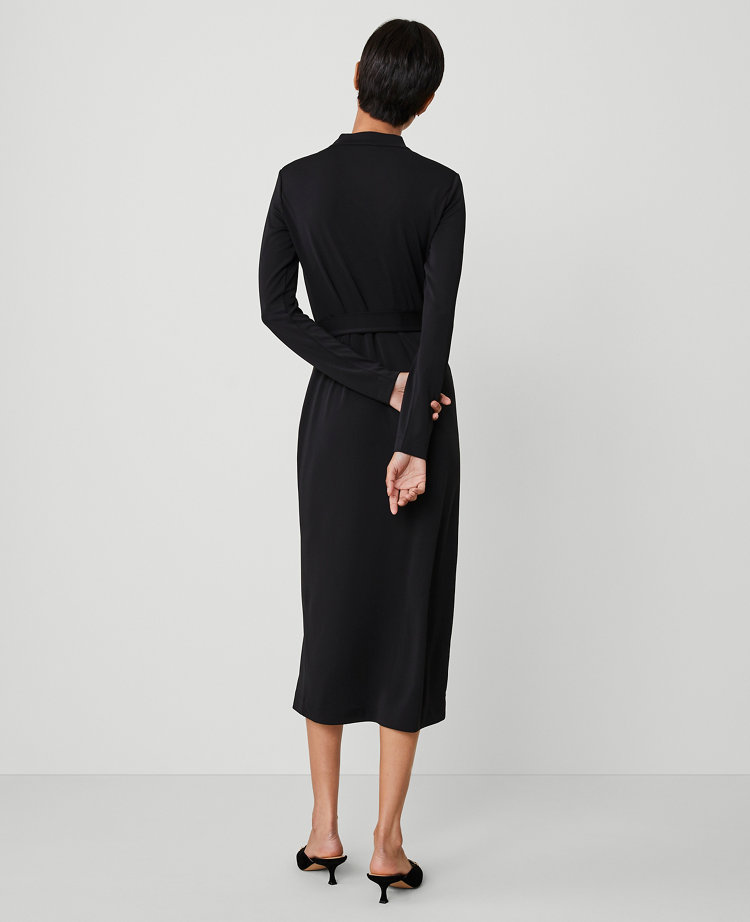 Petite Mock Neck Belted Column Knit Midi Dress